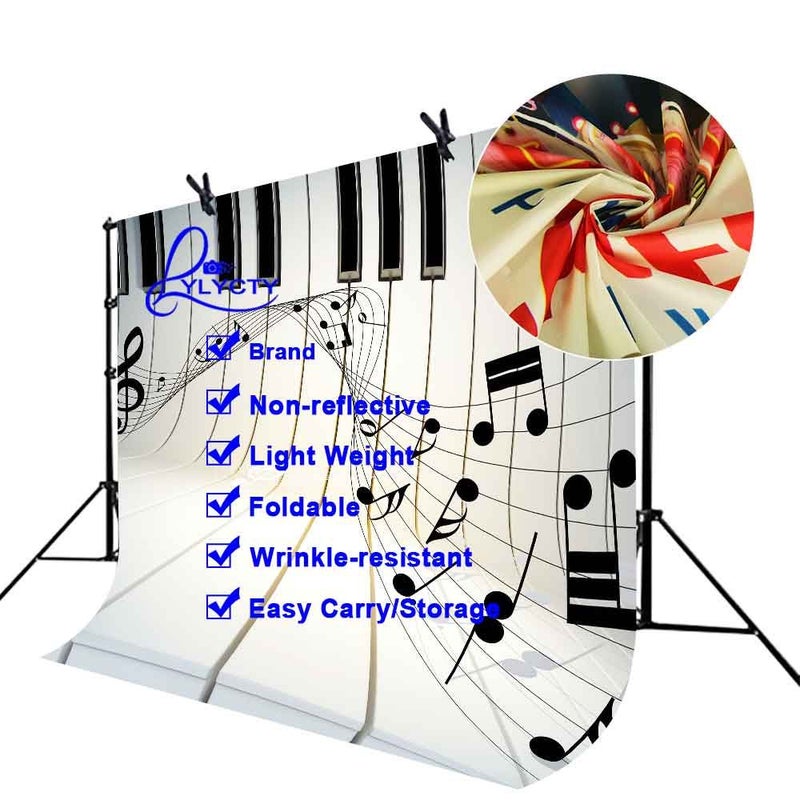 LYLYCTY 7x5ft Music Theme Backdrop Piano Black and White Key Music Symbol Music Element Photo Studio Photography Background Props Video Studio Props LYLX436 - Image 4